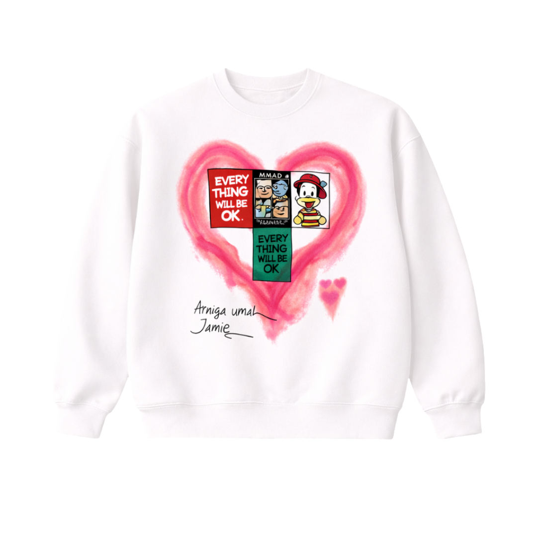 Everything Will Be OK Heart Graphic White Sweatshirt | Premium Streetwear Oversized Sweatshirt