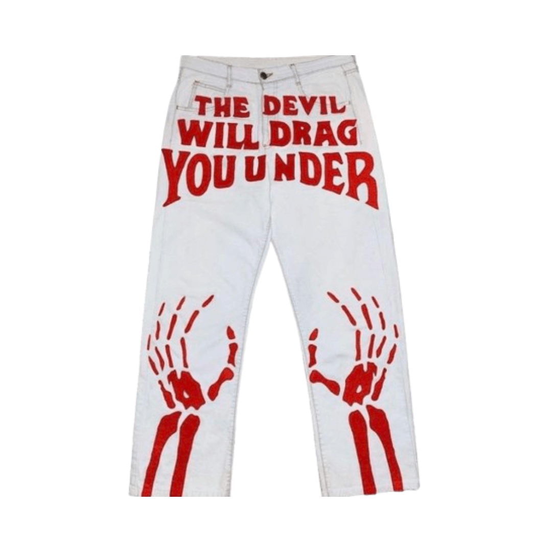 Red Skeleton Hand Design Jeans