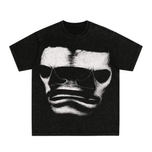 Dark Abstract Face Acid Wash Oversized Tee