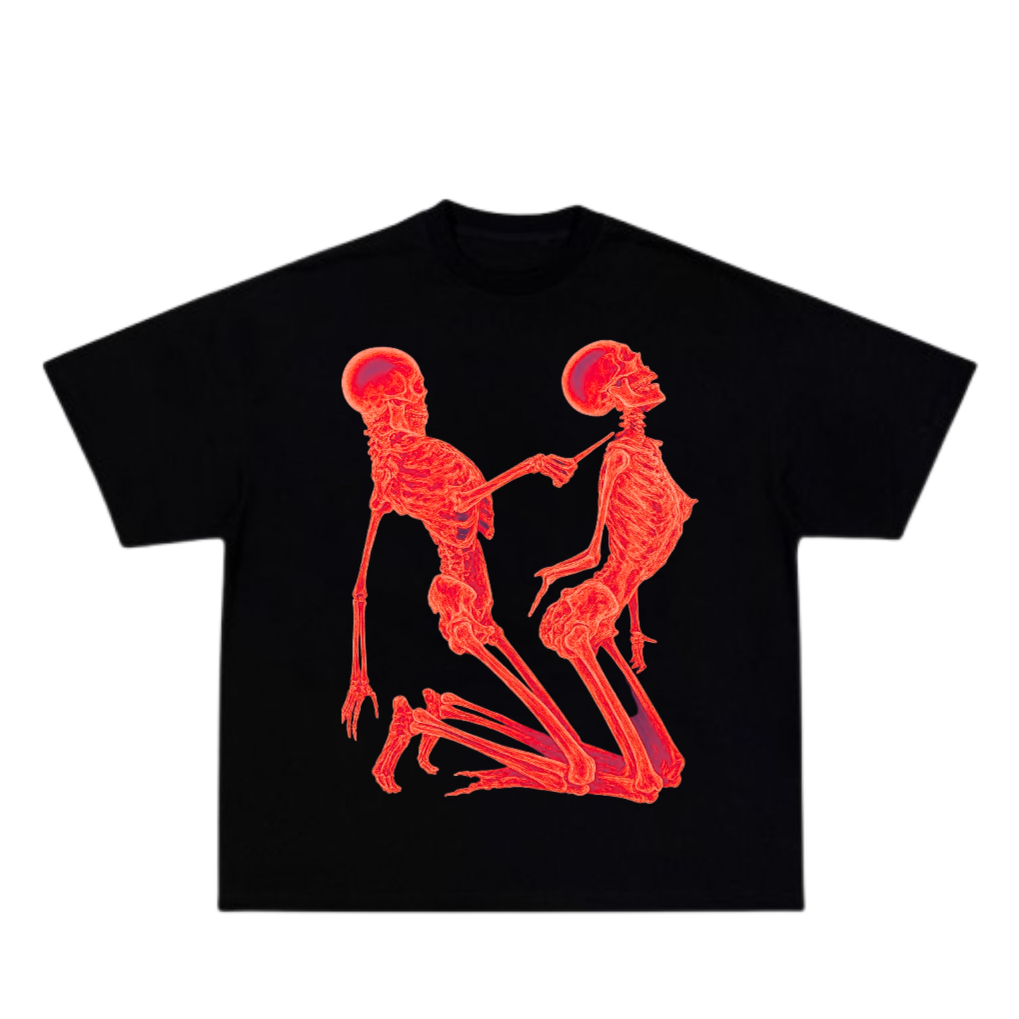 Neon Red Skeleton Lovers Oversized T-Shirt